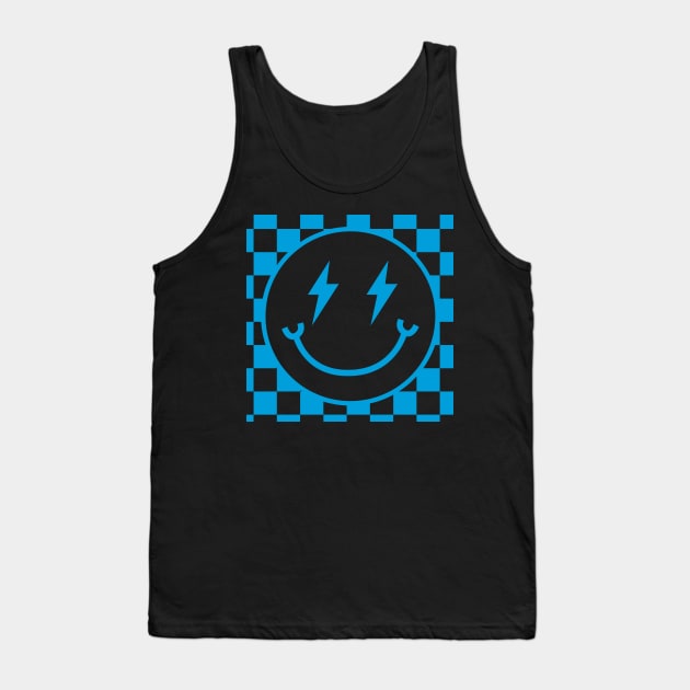 Another Cyan Electric Smiley Face Tank Top by Taylor Thompson Art